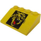 LEGO Yellow Slope 3 x 4 (25°) with Cheetah Head on Black Background (3297 / 83276)