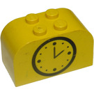 LEGO Gelb Steigung Backstein 2 x 4 x 2 Gebogen mit Schwarz Clock Muster (4744)