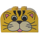 LEGO Yellow Slope Brick 2 x 4 x 2 Curved with cat face decoration (4744)