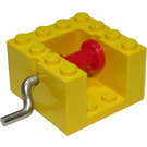 LEGO Geel Snaar Reel Winch 4 x 4 x 2 met Rood Drum en Metaal Handvat