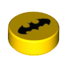 LEGO Keltainen Laatta 1 x 1 Pyöreä jossa Batman logo (29777 / 29888)