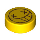 LEGO Geel Tegel 1 x 1 Rond met Smile Gezicht en X Ogen Patroon (35380 / 65709)