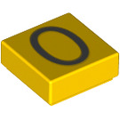 LEGO Gelb Fliese 1 x 1 mit "0" mit Nut (11619 / 13448)