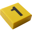 LEGO Geel Tegel 1 x 1 met Zwart "1" met groef (3070 / 81072)