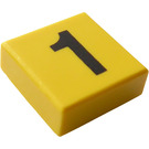 LEGO Amarillo Plana 1 x 1 con Negro "1" con ranura (80403 / 81072)