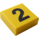 LEGO Giallo Piastrella 1 x 1 con Nero "2" con scanalatura (3070 / 80402)