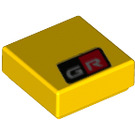 LEGO Geel Tegel 1 x 1 met "GR" met groef (3070 / 72298)