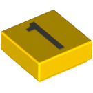 LEGO Geel Tegel 1 x 1 met Number 1 met groef (11590 / 13439)