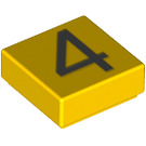 LEGO Geel Tegel 1 x 1 met Number 4 met groef (11604 / 13442)