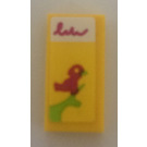 LEGO Yellow Tile 1 x 2 with 'bird' Sticker with Groove (3069)