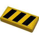 LEGO Gelb Fliese 1 x 2 mit Schwarz und Gelb Danger Streifen Aufkleber mit Nut (3069)