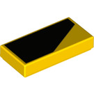 LEGO Yellow Tile 1 x 2 with Black Chevron (Left) with Groove (3069)