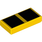 LEGO Geel Tegel 1 x 2 met Zwart squares met groef (3069 / 31914)