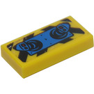 LEGO Jaune Tuile 1 x 2 avec Noir Rayures et 2 Bleu Joysticks Autocollant avec rainure (3069)