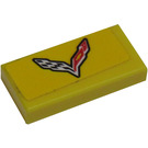LEGO Gelb Fliese 1 x 2 mit Chevrolet Corvette Racing Logo Aufkleber mit Nut (3069)
