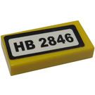 LEGO Yellow Tile 1 x 2 with "HB 2846" Sticker with Groove (3069)