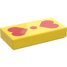 LEGO Gelb Fliese 1 x 2 mit Herzen mit Nut (3069)