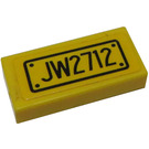 LEGO Jaune Tuile 1 x 2 avec 'JW2712' License assiette Autocollant avec rainure (3069)