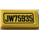 LEGO Geel Tegel 1 x 2 met JW75935 Sticker met groef (3069)