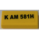 LEGO Yellow Tile 1 x 2 with K AM 581H license plate Sticker with Groove (3069)