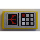LEGO Geel Tegel 1 x 2 met Keypad en Gauge Sticker met groef (3069)