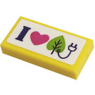 LEGO Yellow Tile 1 x 2 with Letter I, Heart, Leaf, Power Plug Sticker with Groove (3069)