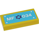 LEGO Yellow Tile 1 x 2 with 'MF*034' Sticker with Groove (3069)