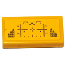 LEGO Geel Tegel 1 x 2 met Missile HUD Sticker met groef (3069)