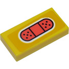 LEGO Gelb Fliese 1 x 2 mit Plaster / Bandaid Aufkleber mit Nut (3069)