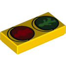 LEGO Gelb Fliese 1 x 2 mit rot und Green Minifigure Crosswalk Sign mit Nut (3069 / 21193)