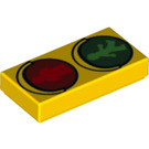 LEGO Yellow Tile 1 x 2 with Red and Green Minifigure Crosswalk Sign with Groove (3069 / 21193)