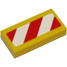 LEGO Yellow Tile 1 x 2 with Red and White Danger Stripes Left Sticker with Groove (3069)