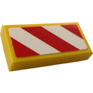 LEGO Yellow Tile 1 x 2 with Red and White Danger Stripes Right Sticker with Groove (3069)