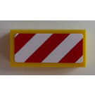 LEGO Geel Tegel 1 x 2 met Rood en Wit Danger Strepen met Wit Hoeken Sticker met groef (3069)