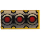 LEGO Geel Tegel 1 x 2 met Rood Circles, Zilver en Zwart Patroon met groef (3069 / 48597)