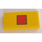 LEGO Yellow Tile 1 x 2 with Red Square Sticker with Groove (3069)