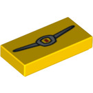 LEGO Geel Tegel 1 x 2 met Zilver en Rood Emblem met groef (3069 / 94875)