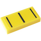 LEGO Geel Tegel 1 x 2 met Strepen Sticker met groef (3069)