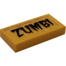 LEGO Geel Tegel 1 x 2 met Zumbi Sticker met groef (3069)