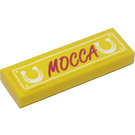 LEGO Yellow Tile 1 x 3 with 'MOCCA' and horseshoes Sticker (63864)