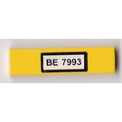 LEGO Yellow Tile 1 x 4 with 'BE 7993' Sticker (2431 / 91143)