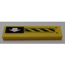 LEGO Gelb Fliese 1 x 4 mit Schwarz und Gelb Danger Streifen, Weiß Pfeil (Links) Aufkleber (2431)