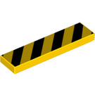 LEGO Geel Tegel 1 x 4 met Zwart Danger Strepen (Zwart Hoeken) (2431 / 83489)