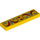 LEGO Yellow Tile 1 x 4 with Red and Blue Curved Pattern (2431 / 58041)