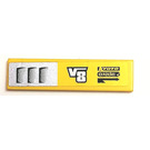 LEGO Yellow Tile 1 x 4 with 'V8', 'Kyoto Oxide' (left) Sticker (2431)