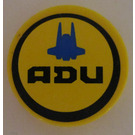 LEGO Yellow Tile 2 x 2 Round with ADU and Fighter Silhouette Sticker with "X" Bottom (4150)