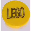 LEGO Yellow Tile 2 x 2 Round with Black 'LEGO' Sticker with Bottom Stud Holder (14769)