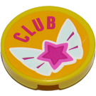 LEGO Yellow Tile 2 x 2 Round with Club and Winged Star Sticker with "X" Bottom (4150)