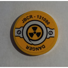 LEGO Yellow Tile 2 x 2 Round with 'DANGER' and 'JBCR - 131090', Slotted Screws and Nuclear Symbol Sticker with Bottom Stud Holder (14769)