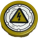 LEGO Yellow Tile 2 x 2 Round with Electrical Danger Sign and Silver Hatch Sticker with Bottom Stud Holder (14769)